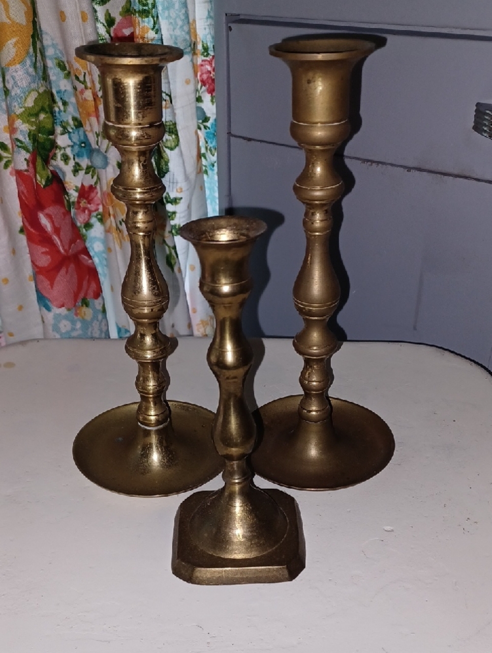 Antique-Style Gold Brass Candlestick Set - 3-Piece